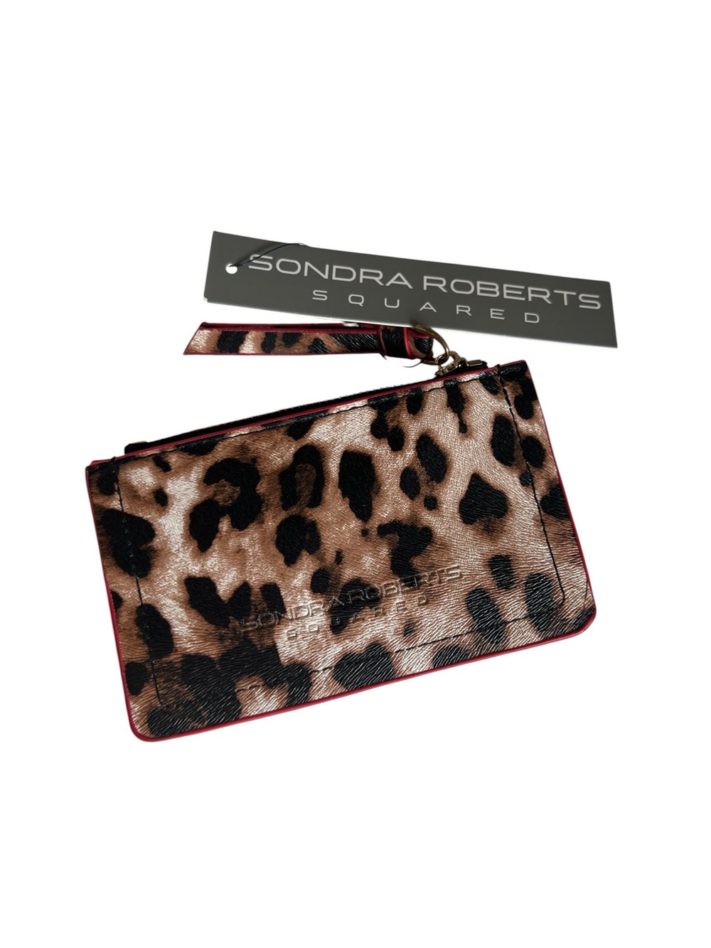 Sondra Roberts Squared Leopard Print Card Case Key Ring Pouch